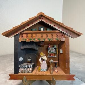 Vintage German or Swiss Chalet Diorama Wooden Weather House Folk Art Shadow Box